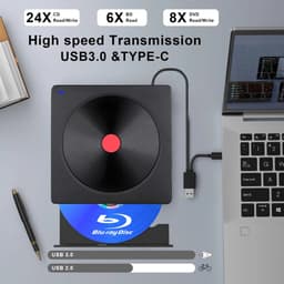 Rolu Draagbare DVD Speler – Draagbare Blu Ray/BD/CD Speler – USB C - USB 3.0 – Windows & Mac – Laptop — thumbnail 5