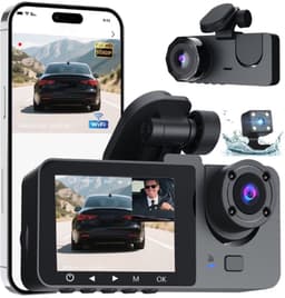 Autocamera - Dashcam met dubbele camera voor en achter, 24-uurs parkeerbewaking, dashcam met drie lenzen — thumbnail 1