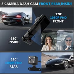 Autocamera - Dashcam met dubbele camera voor en achter, 24-uurs parkeerbewaking, dashcam met drie lenzen — thumbnail 2