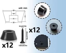 Zwarte rubberen voetjes voor snijplanken - Schroefbare rubberen buffers - Set van 12 - Roestvrijstalen schroeven — thumbnail 5