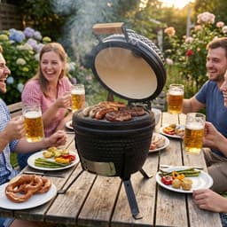 BIGHORN Kamado BBQ 27 cm – Mat Zwart –13 Inch Houtskool Barbecue - Keramische Houtskool BBQ – Inclusief Pizzasteen – Kamado Grill voor Grillen, Roken & Bakken – Met Thermometer – Compact voor Balkon en Tuin — thumbnail 5