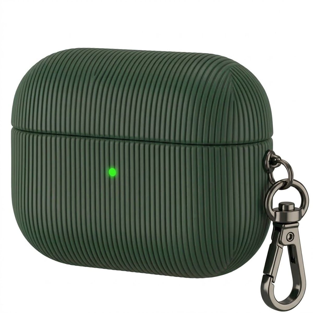 Luxe geribd hoesje voor oordopjes – Vertical Stripe design met sleutelhaak, geschikt voor AirPods 4 (Groen) — afbeelding 1