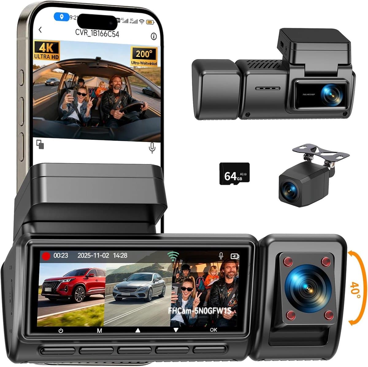 Dashcam Auto - 3 Kanaals Camera - Veilige Ritten - 490° Groothoek - 3.16 Inch Scherm — afbeelding 1