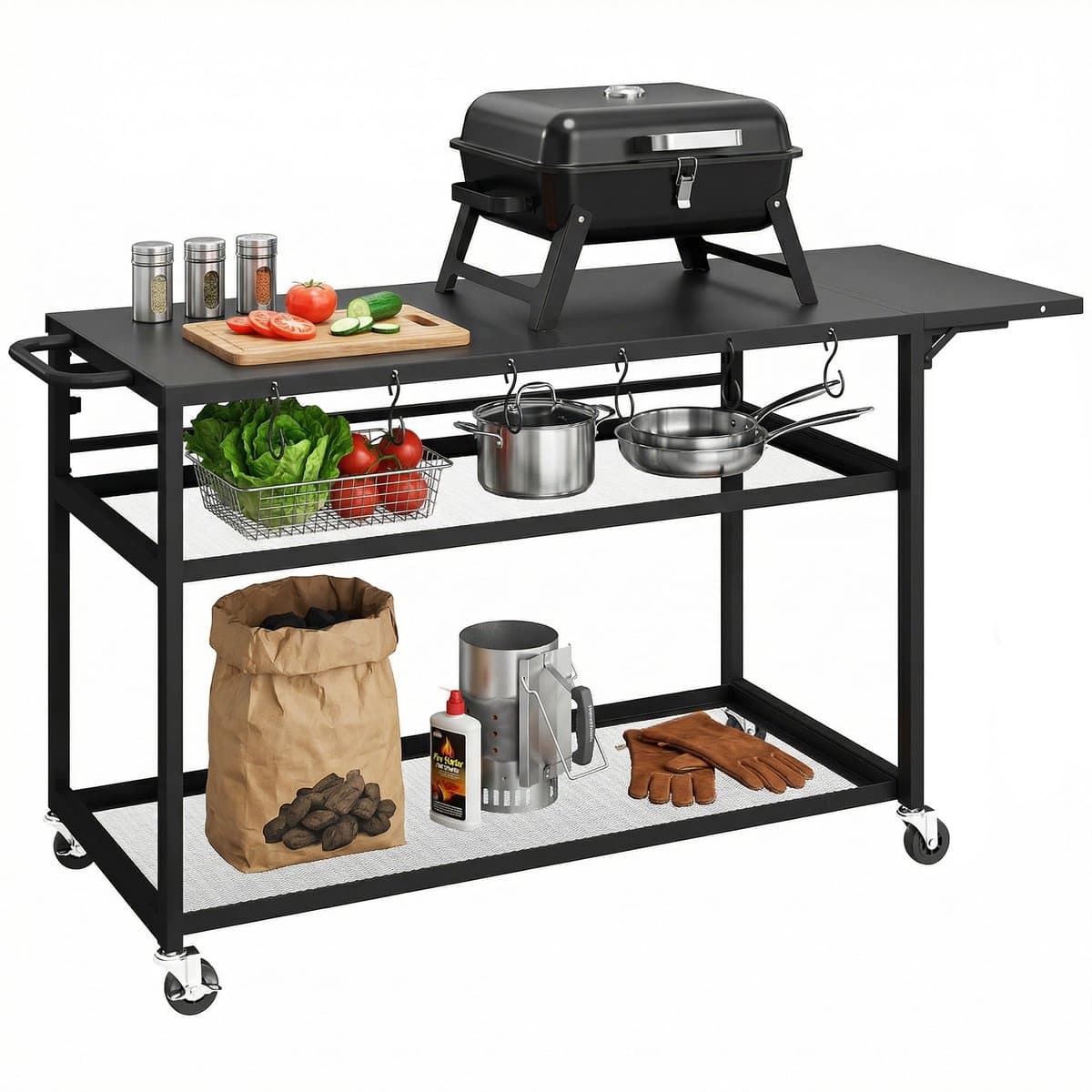 Outsunny Grillwagen - Metaal - 133 x 48,5 x 82 cm - Zwart — afbeelding 1