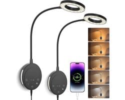 Wandleeslamp set - Leeslamp hoofdeinde - Bed lezen - 5 kleurtemperaturen 5 variaties - 2 stuks - Zwart