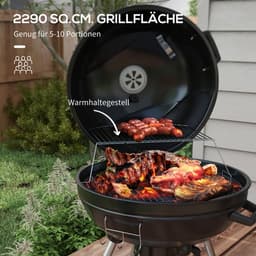 Premie Houtskool Barbecue - Kogelgrill - Houtskoolgrill - Grillrooster - Grilloppervlak Ø54 cm - met Warmhoudrek, Opbergplank, Aslade, Thermometer - BBQ voor Kamperen, Buiten, Tuin - 55 x 65 x 89 cm - Zwart — thumbnail 5