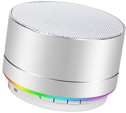 Oneay Mini draadloze Bluetooth speaker – Compact model met HD-geluid en 4 uur speeltijd – Ingebouwde microfoon, TF-kaartsleuf, FM-radio en ledverlichting – Voor thuis en op reis – Zilver — thumbnail 1