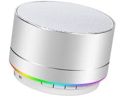 Oneay Mini draadloze speaker, draagbare Bluetooth-speaker met HD-geluid, 4 uur speeltijd, ingebouwde microfoon, TF-kaartsleuf, FM-radio en ledverlichting voor thuis en op reis - Zilver