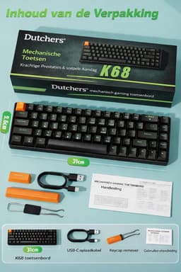 Dutchers.® Gaming Keyboard 60% - Mechanisch Toetsenbord - Draadloos & Bedraad - 60 Procent - 2,4 GHz/Type-C/BT5.0 - Usb/Bluetooth - QWERTY - Compact – Bluetooth / 2.4G / USB-C – 2000mAh Accu – Zwart — thumbnail 5