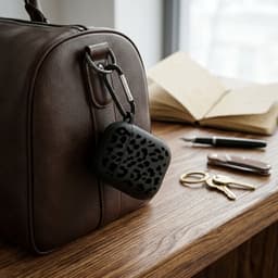 Zwart grafisch patroon hoesje voor oordopjes geschikt voor AirPods 4– compact beschermhoesje met onregelmatige print, mat oppervlak en karabijnhaak — thumbnail 3