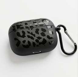 Zwart grafisch patroon hoesje voor oordopjes geschikt voor AirPods Pro 2 – compact beschermhoesje met onregelmatige print, mat oppervlak en karabijnhaak — thumbnail 1