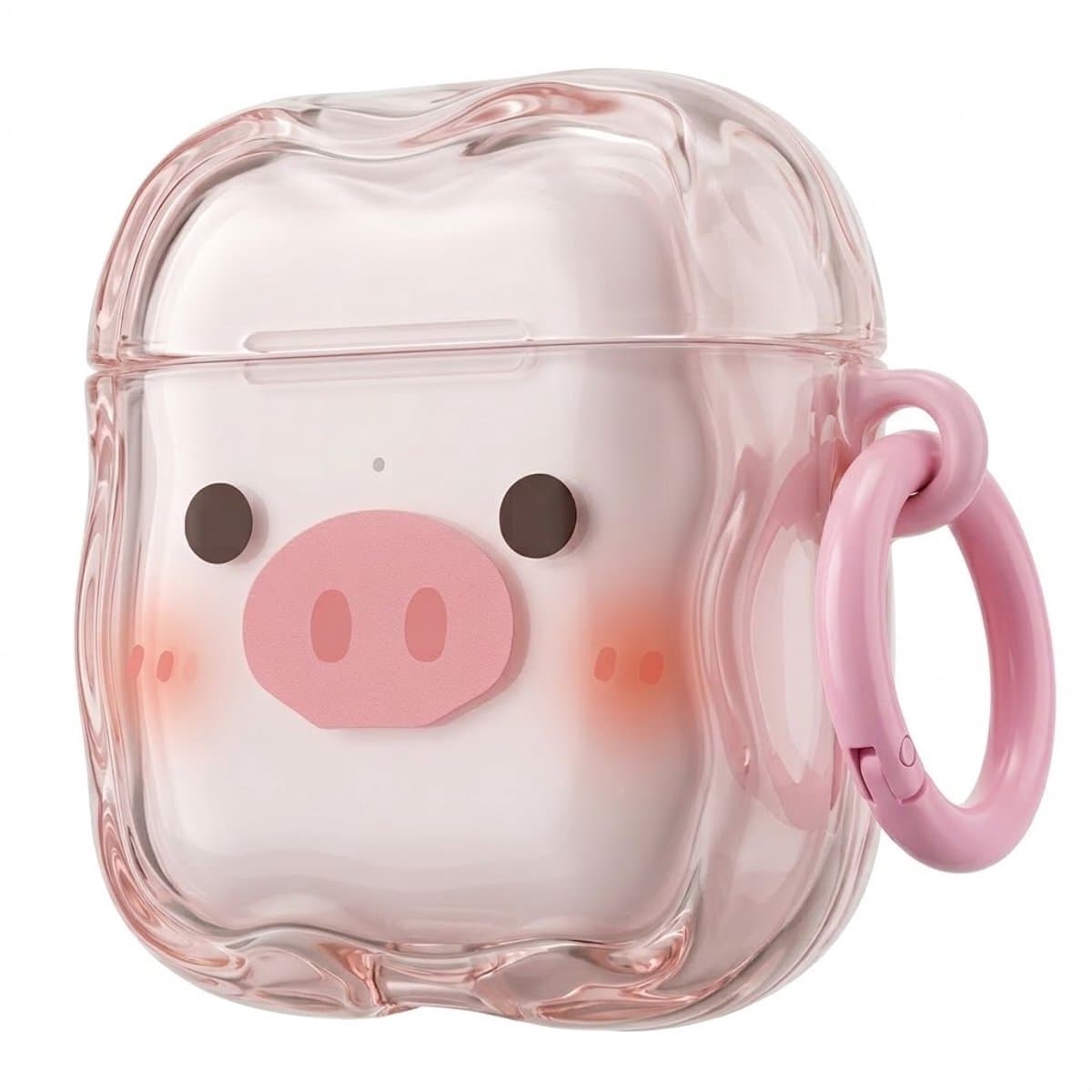 Roze transparant hoesje voor oordopjes dames met varkentje print geschikt voor AirPods 4 siliconen soft case beschermhoes met clip — afbeelding 1