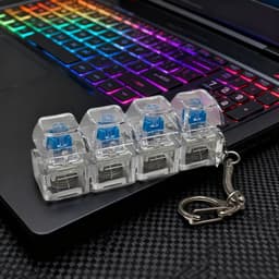 mini mechanische toetsenbord stressverlichter - Keyboard Fidget Toy - sleutelhanger -keyboard - klikje - 4-toetsen schakelaartester - Met achtergrondverlichting - Sleutelhanger -Transparant wit — thumbnail 5