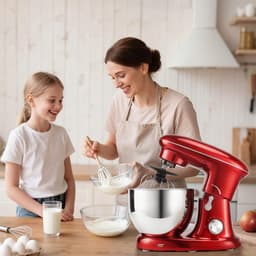 NETTLIFE Keukenmachine – 1400W – 5L Rührschüssel – met Knethaken Rührbesen Schneebesen – Voor Brot Pizzateig Kuchen Sahne – Rood — thumbnail 3