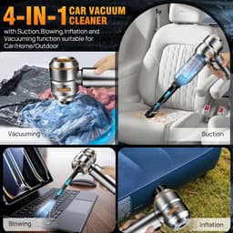 Sander Shop Mini Auto Stofzuiger,16000PA 4-in-1 snoerloze handheld stofzuiger met Brushless Motor Built-in 6000mAh batterij Type C Air Duster & Air Blower & pomp voor auto, kantoor-Zilver-goud — thumbnail 5