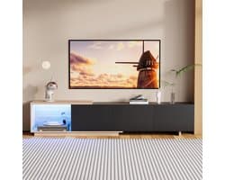 Uitschuifbaar tv-meubel - Tv-kast modern - Woonkamer inrichting - Met sensor ledverlichting - 240 cm lengte - Zwart en hout