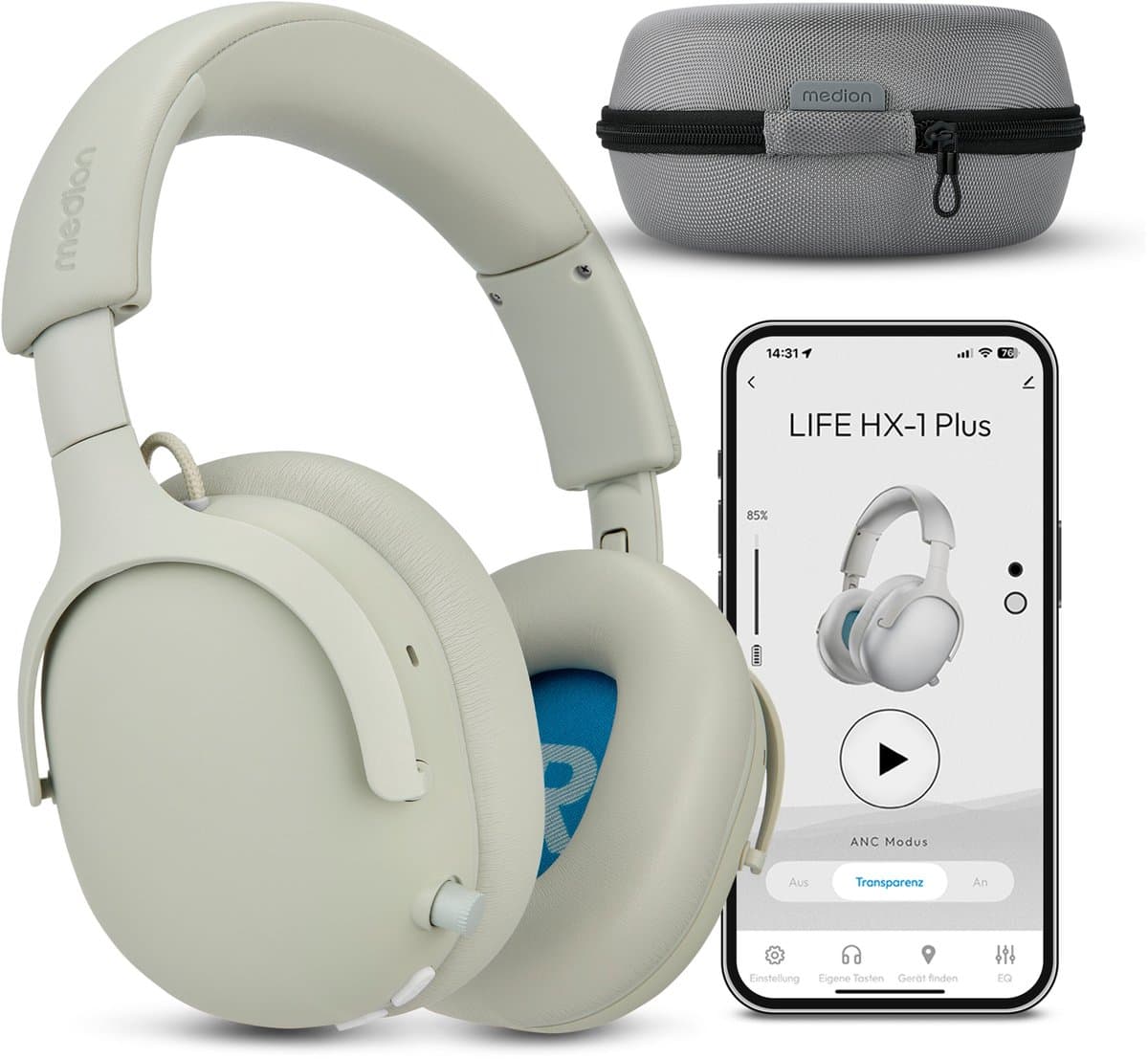 MEDION Over Ear koptelefoon HX-1 Plus (draadloos, Feed Forward Noise Cancelling, Bluetooth 6.0, 5+1 EQ-presets, tot 100 u batterijduur, spatwaterdicht IPX4), monochroom — afbeelding 1
