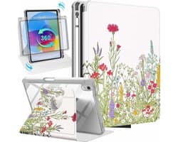 Beschermhoes voor iPad 10e Generatie 10,9 Inch met Roterende Standaard en Schouderriem - Meisjes Stijl Bloemdesign