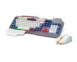 Gaming Toetsenbord en Muis Set Wit – RGB LED Verlichting – 104 Toetsen – Anti-Ghosting – Ergonomische Polssteun – Verstelbare DPI 800/1200/1600 – Telefoonhouder – USB Gaming Keyboard & Mouse voor PC Laptop
