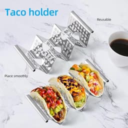 4-delige tortilla-rekkenset, gemaakt van roestvrij staal. Elk rek biedt plaats aan 3 tortilla's en is voorzien van een handige handgreep. Geschikt voor gebruik in de magnetron, airfryer en oven. — thumbnail 5