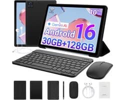 Hotlight C108 - Android 16 Tablet - 10.1 inch - 30(6+24)GB RAM/128GB ROM - - Gemini AI - Wifi 6 - Met Toetsenbord, Muis, Oordopjes & Bescherming