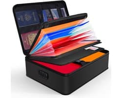 Brandwerende documententas, Brandwerende Zak met cijferslot – waterdichte opbergtas voor documenten, laptop en waardevolle spullen – 7 vakken, brandwerend en draagbaar – 36 x 10 x 26,9 cm – veilig voor thuis, kantoor en op reis – zwart