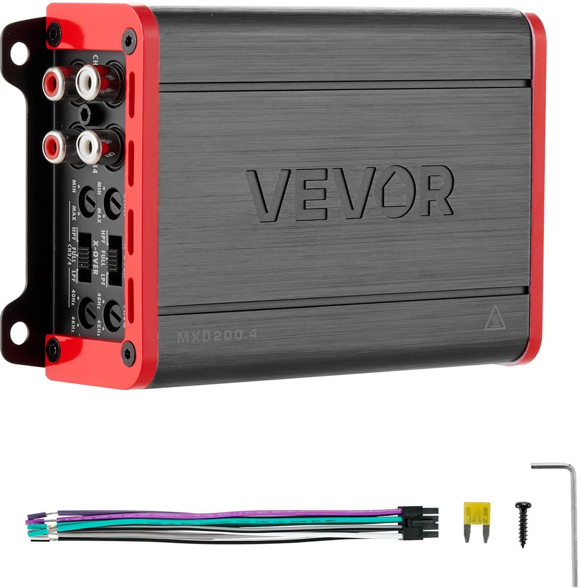 VEVOR 4-Kanaals Auto-Versterker, Klasse D Brugversterker, Max. 4 X 120 W Bij 4 Ohm / 4 X 200 W Bij 2 Ohm, Krachtige Versterker voor Suv's, Pick-Ups en Terreinwagens, Multi-Kanaals Audioversterker — afbeelding 1