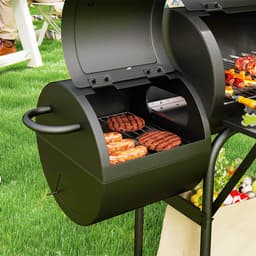 Killogood Houtskoolbarbecue van staal BBQ-smoker met deksel thermometer wielen luchttoevoer kolenbak — thumbnail 5