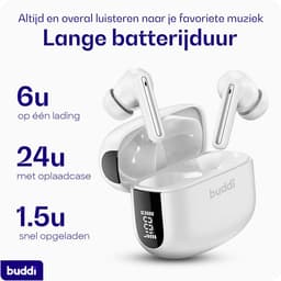 Buddi Draadloze Oordopjes - Bluetooth Oordopjes - Oortjes Draadloos - Noise Cancelling - LED Display - Met Microfoon - Touch Controls - ANC + ENC - Wit — thumbnail 5