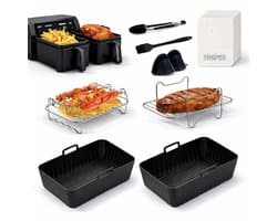 Complete Airfryer Accessoires Set Geschikt voor Dual Airfryer, Dubbele Heteluchtfriteuse XXL Accesoires Compatibel met alle Dual Airfryers