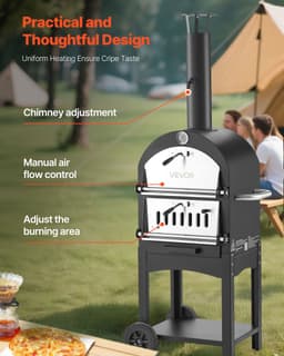 VEVOR Pizzaoven 12 Inch Pelletoven, 2-Laags Houtgestookte Pizzaoven, Houtgestookte Buitenoven met 2 Afneembare Wielen, Pizzamaker met Een Maximale Temperatuur van 540 °C voor Grillen — thumbnail 5