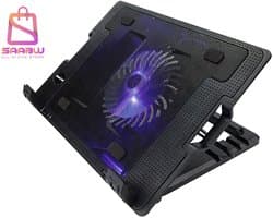 Laptop Koelpad 9-17 Inch met LED Verlichting – Verstelbaar –1 Grote Ventilator 12 cm – 2x USB – Zwart – Verstelbare Hoek (20°-40°) – koelstandaard laptop – laptop standaard met ventilator – 17 inch laptop koeler – verstelbare laptop standaard – 21393