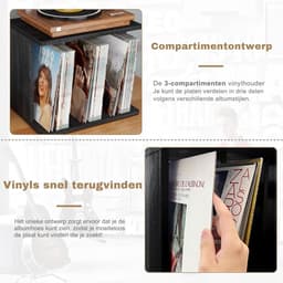 SNJY® Platenspeler Meubel - Platenspeler Kast - LP Houder - Platenhouder - 32L x 42B - 36H cm - Vintage Zwart — thumbnail 4