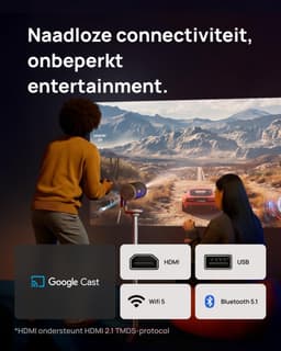 MELVRA Draagbare Beamer - Projector - Google TV met Netflix - 360° Verstelbare Standaard - 2,5 Uur Speeltijd - 12W Harman Kardon - Buitenshuisbeamer - WiFi & Bluetooth - Inclusief Filter — thumbnail 3
