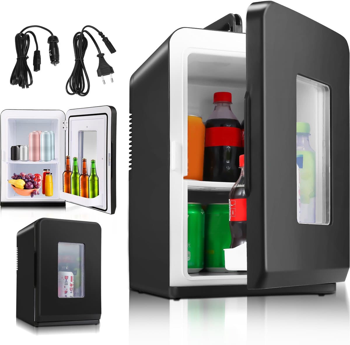 Mini koelkast - 15L Minibar - Koel & warm - AC/DC 230V/12V - Draagbare Mini Autokoelkast - Voor Auto, Kantoor, Camping & Thuis Eten, Drinken - Zwarte — afbeelding 1