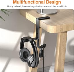 2 stuks Hoofdtelefoonhouder, multifunctionele hoofdtelefoonstandaard met kabelorganizer, headsetstandaard, instelbaar, hoofdtelefoonhouder voor alle Bluetooth gaming headset, hoofdtelefoon kinderen,zwart — thumbnail 3