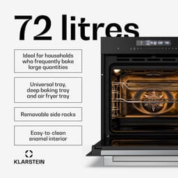 Klarstein Airjet inbouwoven - 72 liter elektrische oven met Airfryer-modus, 13 kookfuncties, touchbediening, geëmailleerde binnenkant, A++ energieklasse, driedubbele beglazing, geïntegreerde enkele oven, zwart — thumbnail 4