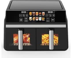 NETTLIFE Dubbele Kamers Heißluftfritteuse 10L (5+5L) - Dual Zone Airfryer met Sichtvenster - SYNC & DUAL Functie - 2200W Touchscreen - 24h Timer & Spülmaschinengeeignet