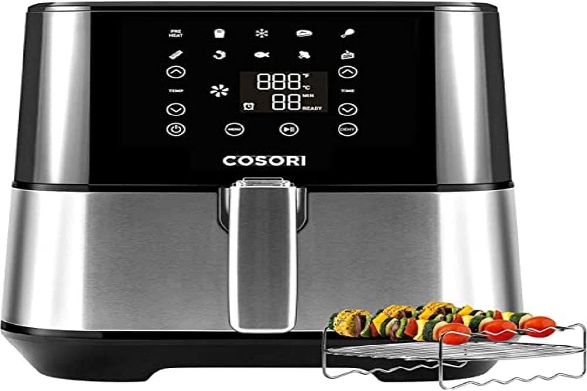 Luchtfriteuse 5,5 Liter Zilver - Energiezuinige Airfryer met Barbecue Accessoires en Droogfunctie — afbeelding 1