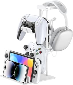 Gaming Headset Standaard met Controllerhouder – Aluminium Headphone Stand – Houder voor 2 Controllers, Headset & Smartphone – Kabelmanagement – Universele Gaming Accessoire — thumbnail 1