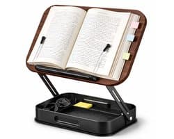 LeafU Verstelbare Boekenstandaard Hout met Opbergvak – Ergonomische Leesstandaard – Kookboekstandaard – Tablet & Laptop Standaard