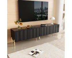 Tv-kast - Opbergkast Media - Woonkamer Inrichting - Gegroefd Deur Design - 190x38x48 cm - Zwart