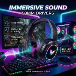 VX Gaming Stealth Draadloze Gaming Headset met Microfoon - RGB Verlichting - Bluetooth - 2.4GHz - Geschikt voor PC / PS4 / PS5 / Xbox / PC - Headset draadloos - Koptelefoon draadloos (VX-244-BK) — thumbnail 5