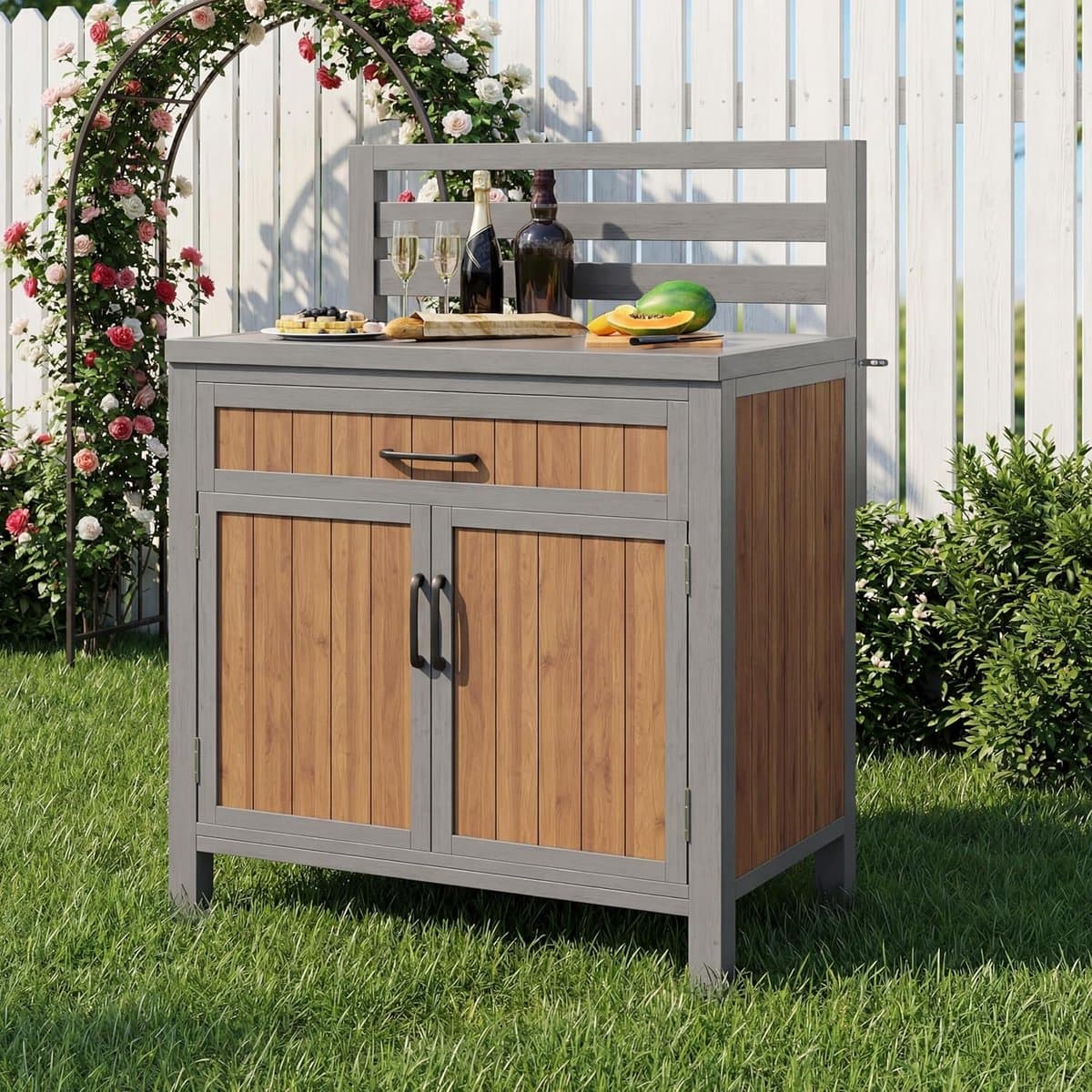Tuinkast Buiten - Outdoor Keuken - Terras Grillen - Werkblad Met Lade - 80x54x119 cm - Houtkleur — afbeelding 1