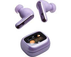JBL Live Beam 4 – Draadloze Oortjes met Noise Cancelling – Smart Case met Touchscreen – Draadloos Bluetooth Oordopjes – 48 uur – Waterdicht – IP55 - Paars