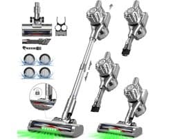 Fukstern Steelstofzuiger Draadloos - 38KPa krachtige zuigkracht - Tot 60 Min Accuduur - 4-voudig HEPA-Filtersysteem - 1,6L Stofreservoir - Anti-Klit Vloerborstel draadloze steelstofzuiger - zilverkleurig