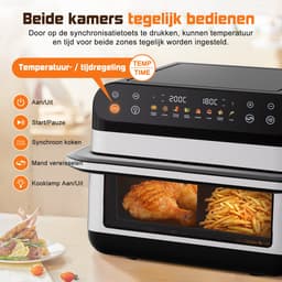 Fukstern Dubbele Airfryer XXL–11L 2500W–Tot 6 Personen-Dubbele Mand–30°C tot 200°C Instelbaar–8 Voorgeprogrammeerde Functies–Zilver — thumbnail 13