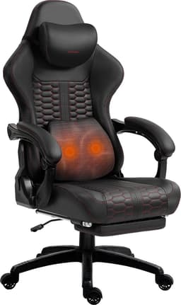 DOWINX Gamingstoel Big & Tall met Massage Lendensteun - PU Leren Bureaustoel met Voetensteun - Ergonomische Gamerstoel - Max. 180 kg - Zwart — thumbnail 1