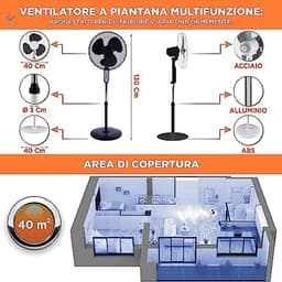 Zwarte Staande Ventilator met Afstandsbediening, 50W, 3 Snelheden en Timerfunctie — thumbnail 3