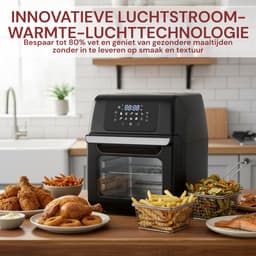 Royal Swiss® Airfryer Oven 12L XXL – Heteluchtfriteuse – 1800W – 8 Programma’s – Inclusief Accessoires – 80–200°C – RVS/Zwart — thumbnail 2
